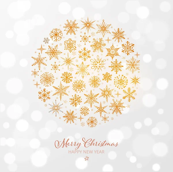 Carte Vœux Noël Avec Flocons Neige Dorés Sur Fond Blanc — Image vectorielle