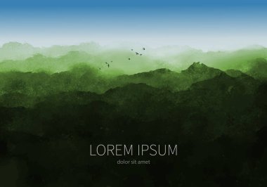 Sisli yeşil orman dağları ve metinleriniz için yer tasarım şablonu.