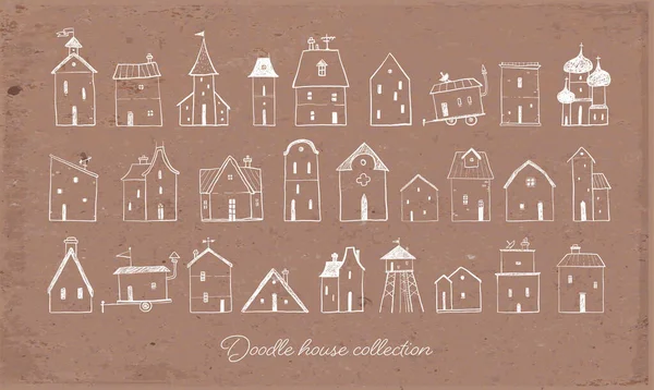 褐色包装纸背景的涂鸦素描房 — 图库矢量图片