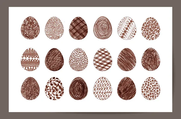 白い背景にチョコレートドードルの卵のコレクション — ストックベクタ