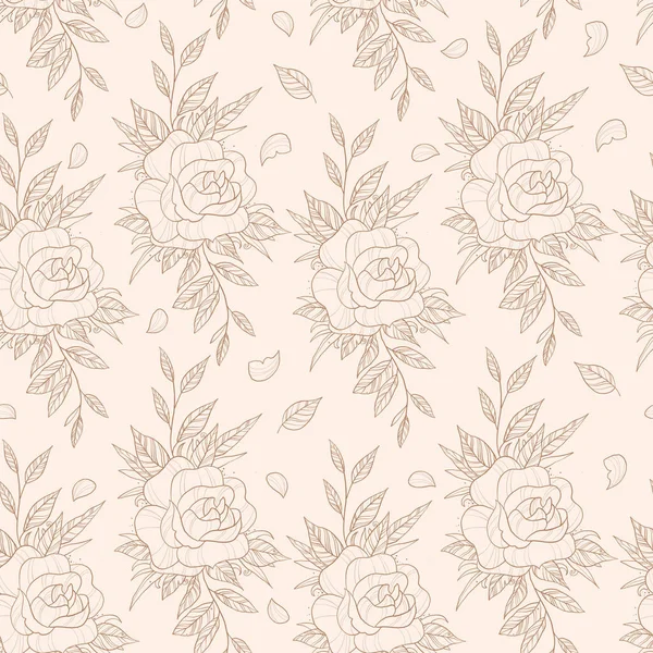 Tarafsız pastel bej renklerde el çizimi gül çiçekleri olan desen. Duvar kağıdı, şablon dolguları, tekstil, web sayfası arka planı, yüzey dokuları için kullanılabilir