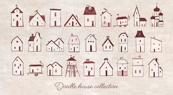 Collection Cute Doodle Sketch Houses Vintage Background — ストックベクタ