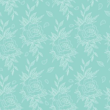 Hand drawn rose flowers on blue background. Can be used for wallpaper, pattern fills, textile, web page background, surface textures