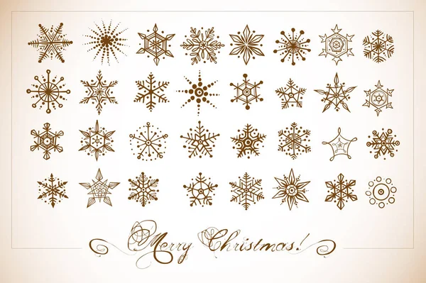 Collection Hand Drawn Sketch Doodle Snowflakes Vintage Style Vector Doodle — Διανυσματικό Αρχείο