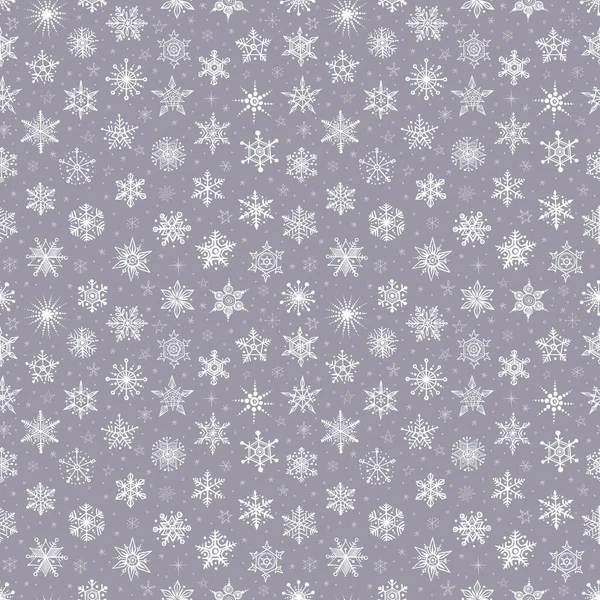 Seamless Pattern Snow Falling White Snowflakes Grey Background Vector Illustration — Stock Vector