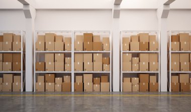 Warehouse with many stacked boxes on pallets clipart