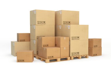 Cardboard boxes on a pallet. Isolated on white background. clipart