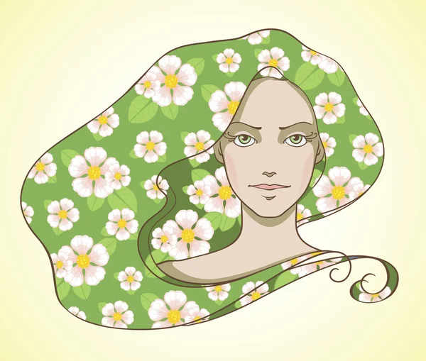 Chica con pelo floral — Vector de stock