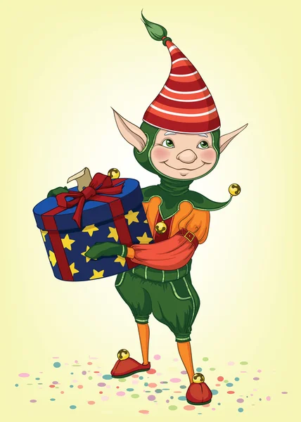 Elf met cadeau — Stockvector