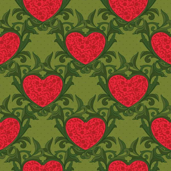 Patrón ornamental sin costuras con corazones — Vector de stock