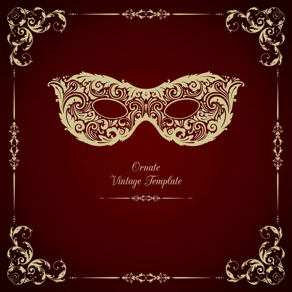 Vintage template with ornament and mask — Stock Vector