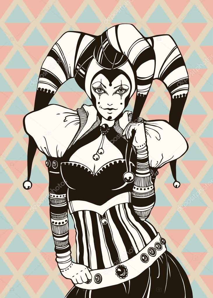 A girl in costume jester — Stock Vector © misTery 29541747