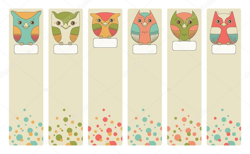 Set of vintage bookmarks with owls