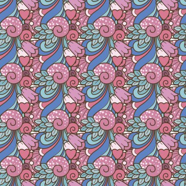 Kalpler ve çiçekler ile soyut dekoratif seamless modeli