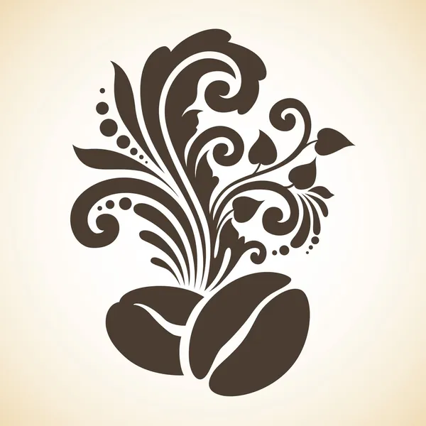 Café ornamental decorativo frijoles y elementos de diseño floral — Vector de stock