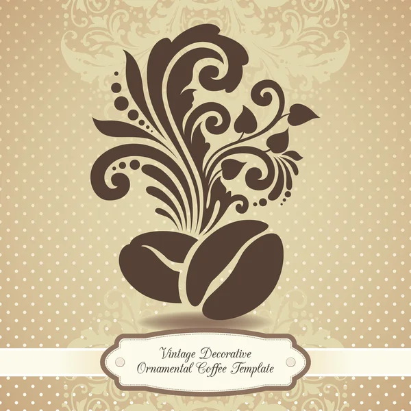 Café ornamental decorativo frijoles y elementos de diseño floral — Vector de stock