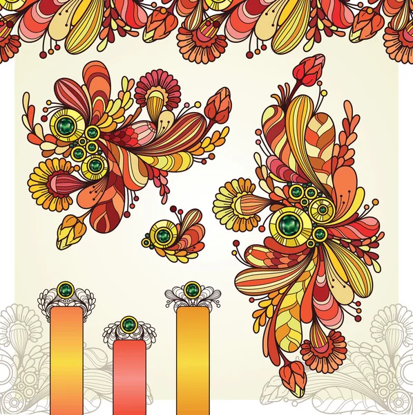 Elementos abstractos de diseño ornamental floral — Vector de stock
