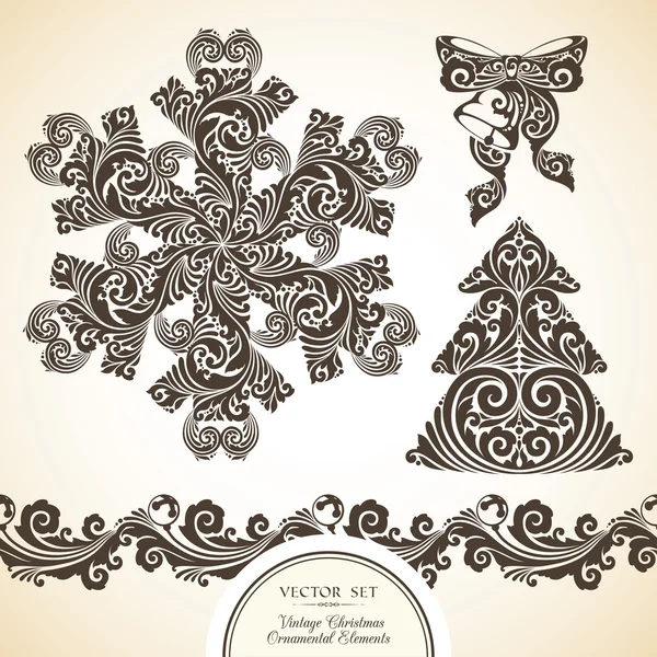 Vintage decorative ornamental objects and symbols of Christmas — Stock Vector