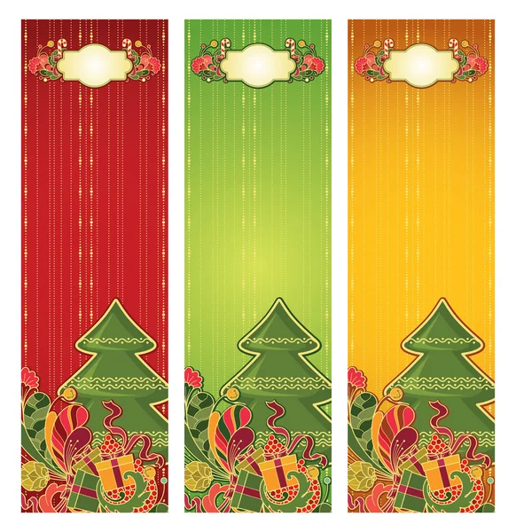 Tarjetas vectoriales con árbol de Navidad ornamental — Vector de stock