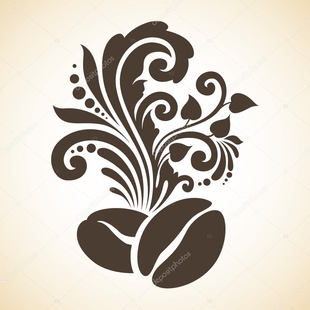 Decorative ornamental coffee beans and floral design elements
