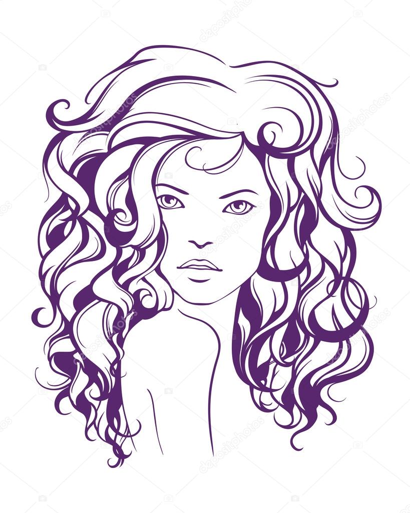 Graphic girl with long wavy hair