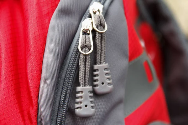 Metal Lightning Qualitative Clasp Close Camping Backpack Red Gray Color — Stock Photo, Image