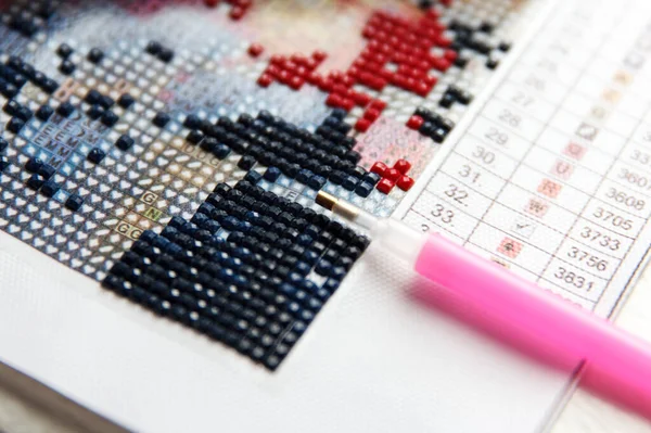 Process Creation Diamond Painting Square Rhinestones Pen Handmade Hobby Rest — ストック写真