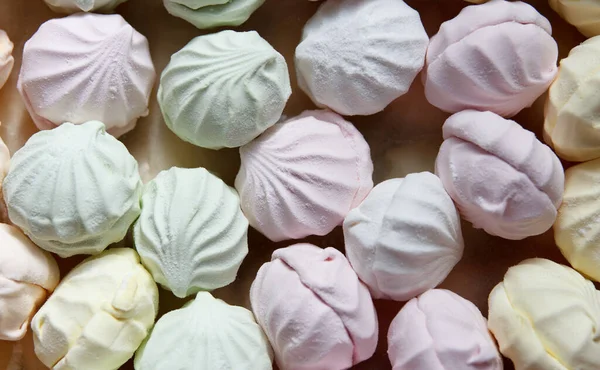 Fresh Multicolored Delicious Air Marshmallow Lies Cardboard Packaging Prepared Sale — Stock fotografie
