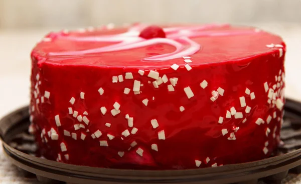 Drunk Cherry Cake Delicious Sweet Confection Red White Glaze White — Stock Photo, Image