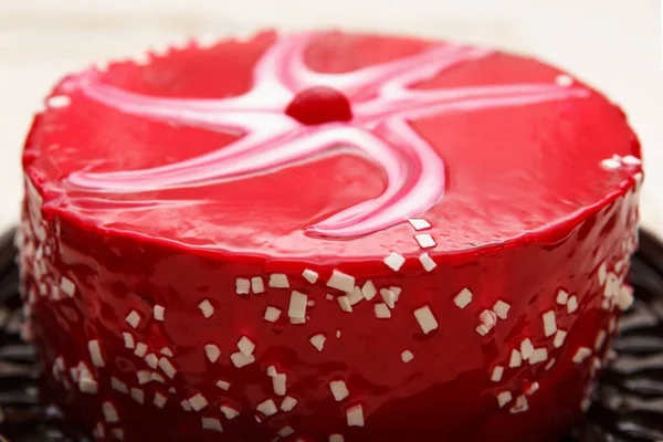 Drunk Cherry Cake Delicious Sweet Confection Red White Glaze White — Stock Photo, Image