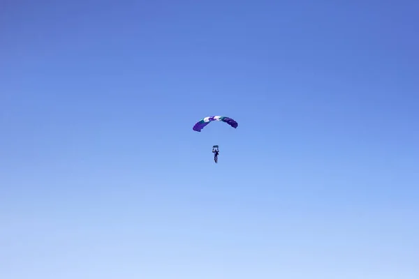 Flight Experienced Paratrooper Professional Parachute Blue Sky Orientation Landing Accuracy — 图库照片