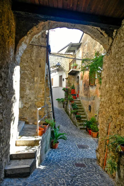 Úzká Ulice Villa Santo Stefano Středověké Město Regionu Lazio Itálie — Stock fotografie