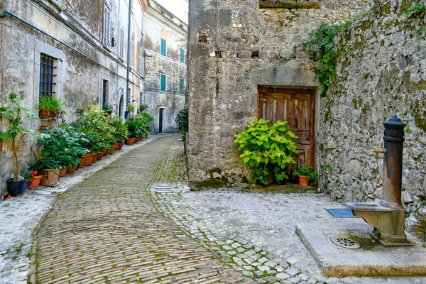 Ένας Στενός Δρόμος Του Castro Dei Volsci Στη Μεσαιωνική Πόλη — Φωτογραφία Αρχείου