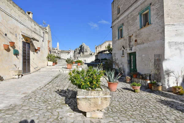 Talya Nın Basilicata Bölgesindeki Matera Antik Kentinin Evleri Arasında Bir — Stok fotoğraf