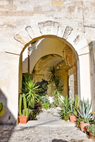 Een Straat Tussen Huizen Van Oude Stad Matera Basilicata Regio — Stockfoto
