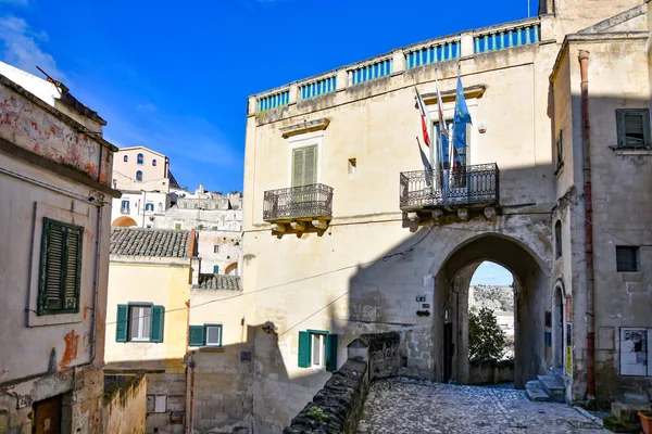 Uma Rua Entre Casas Antiga Cidade Matera Região Basilicata Itália — Fotografia de Stock