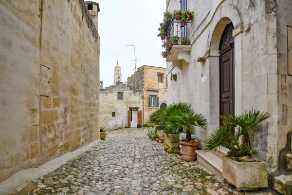 Uma Rua Matera Uma Cidade Antiga Construída Rocha Ele Está — Fotografia de Stock