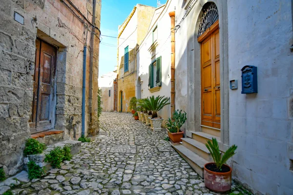 Uma Rua Matera Uma Cidade Antiga Construída Rocha Ele Está — Fotografia de Stock