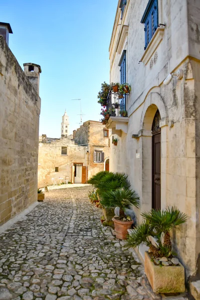 Uma Rua Matera Uma Cidade Antiga Construída Rocha Ele Está — Fotografia de Stock