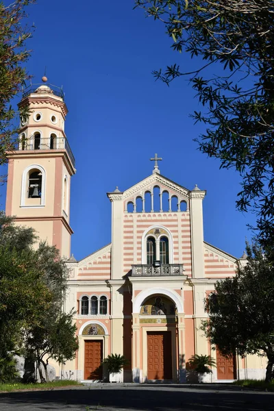 Fachada Igreja Dedicada São Pancras Aldeia Conca Dei Marini Itália — Fotografia de Stock