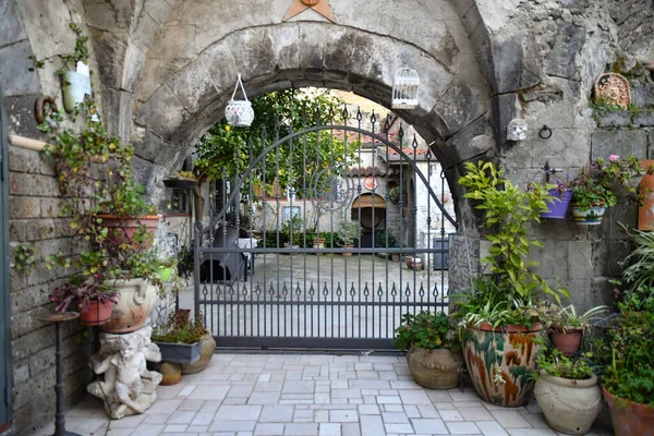 Porta Decorata Una Vecchia Casa Nel Quartiere Più Antico Della — Foto Stock