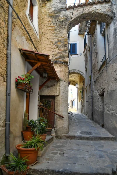Uma Rua Estreita Entre Antigas Casas Pedra Castellabate Cidade Medieval — Fotografia de Stock