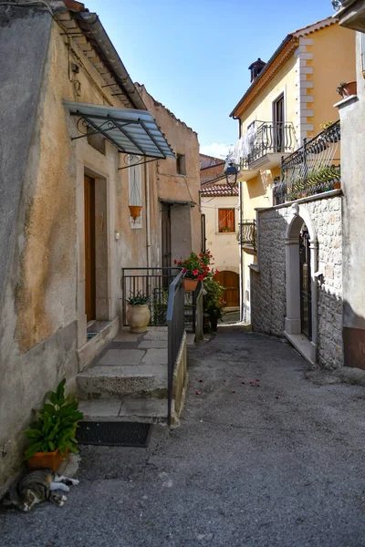 Úzká Ulice Mezi Starými Domy Teggiano Středověké Vesnice Horách Provincie — Stock fotografie