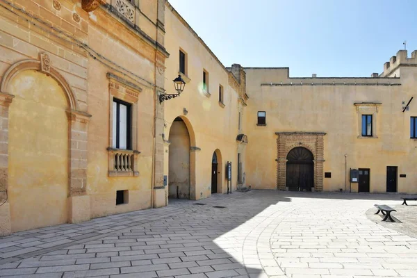 A  square in the historic district of Presicce, a village in the Puglia region of Italy.