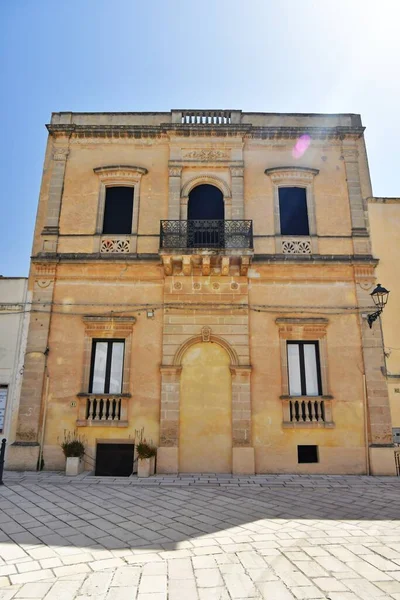 Facade of an old house in Presicce, an Apulian town in the province of Lecce, Italy.