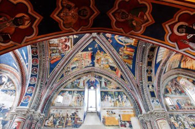 Interior of a church with medieval paintings built in saint catherin in Galatina, a historic city in the Puglia region of Italy.