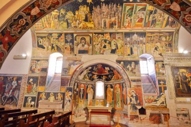 Interior of a church with medieval paintings built in saint catherin in Galatina, a historic city in the Puglia region of Italy.