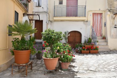 The facade of an old house in the village of Irsina in Basilicata, region of southern Italy.