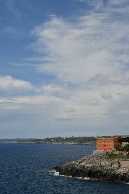 Panoramic view of the coast from Santa Cesarea Terme, an Apulian village in the province of Lecce in Italy.
