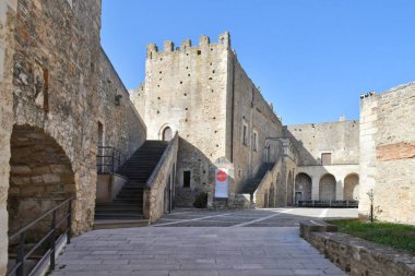 The courtyard of the medieval castle of Miglionico, a historic town in the province of Matera in Italy.